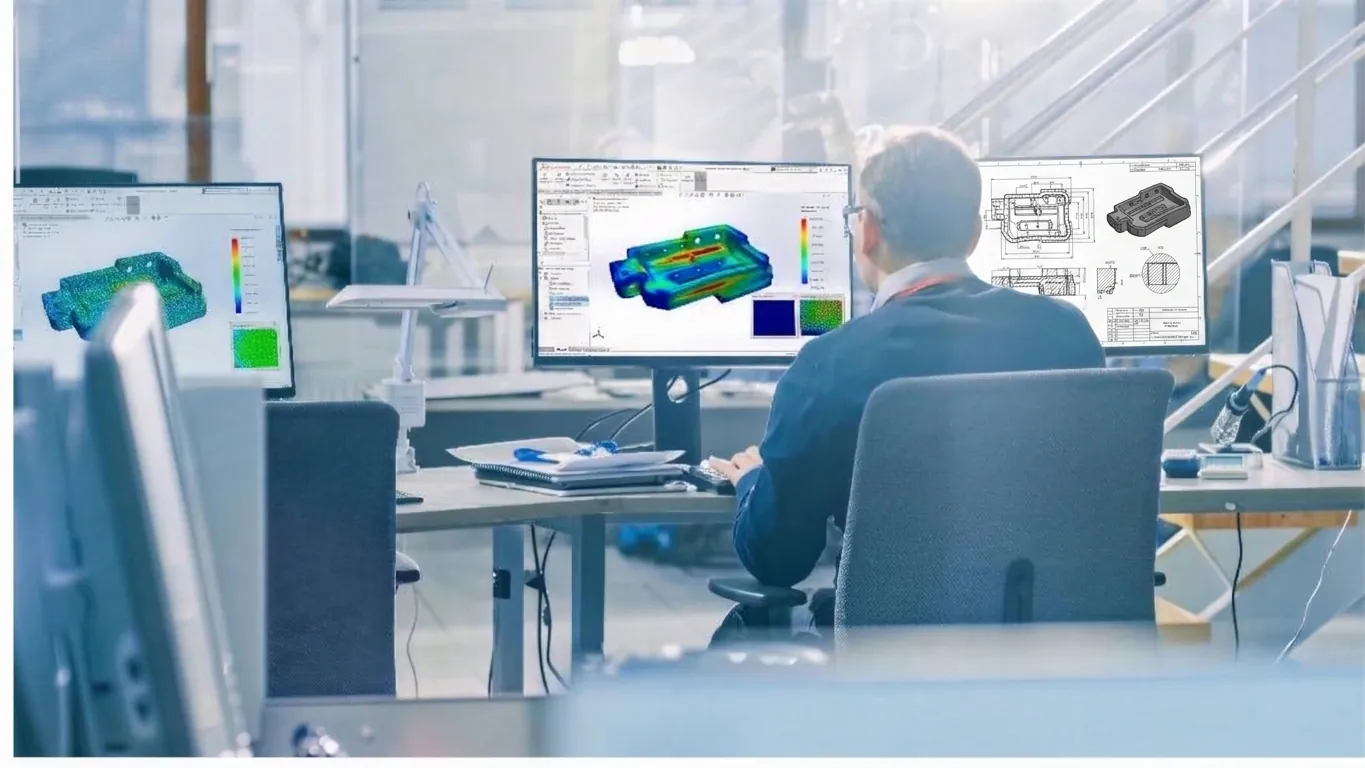 Engineer running FEA simulation on a machined part